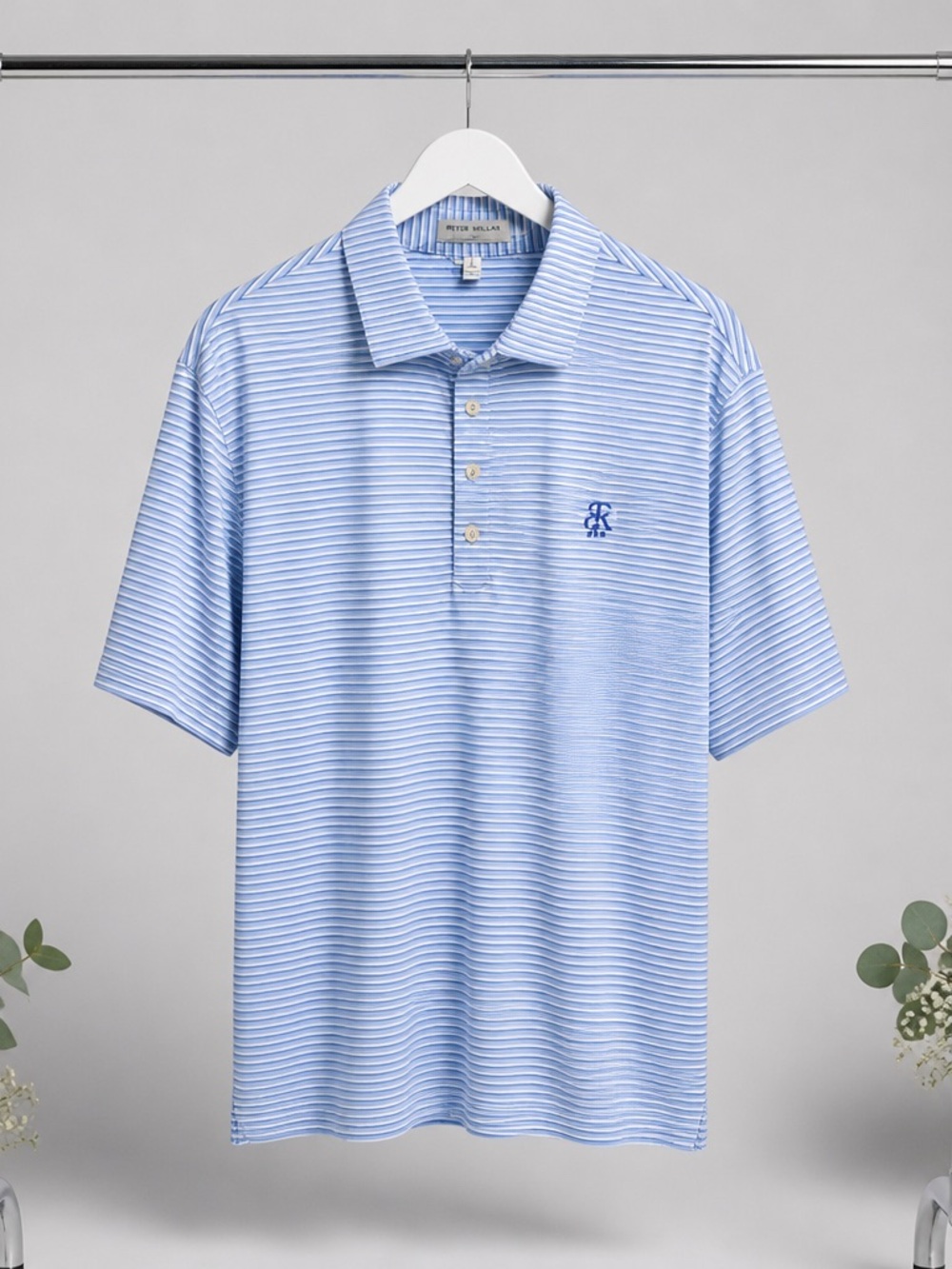 Peter Millar Sky Blue Horizontal-Striped Polo